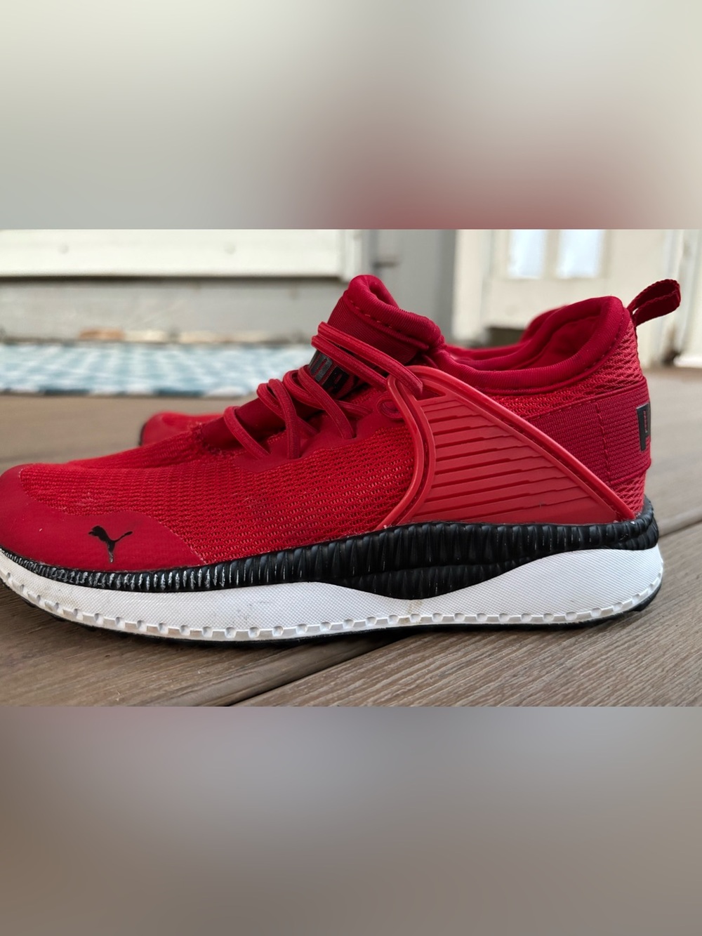 Puma Kids Red Knit Sneaker with Black-Trim Sole